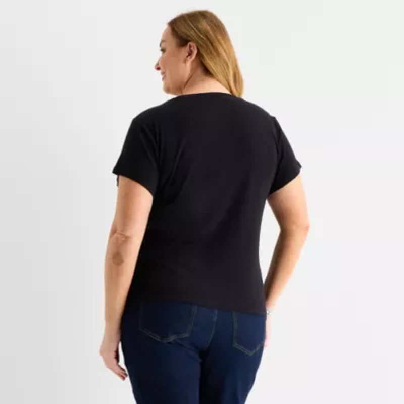 Liz Claiborne Womens Plus Round Neck Short Sleeve T-Shirt