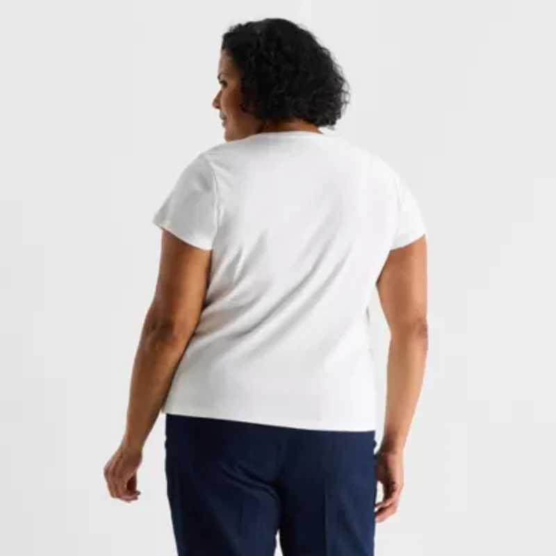 Liz Claiborne Womens Plus Crew Neck Short Sleeve T-Shirt