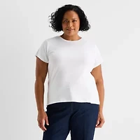 Liz Claiborne Womens Plus Crew Neck Short Sleeve T-Shirt