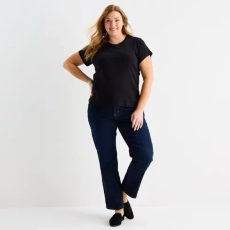 Liz Claiborne Womens Plus Round Neck Short Sleeve T-Shirt