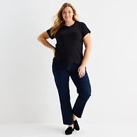 Liz Claiborne Womens Plus Round Neck Short Sleeve T-Shirt