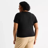 Liz Claiborne Plus Womens Crew Neck Short Sleeve Pullover Sweater