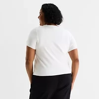 Liz Claiborne Plus Womens Crew Neck Short Sleeve Pullover Sweater