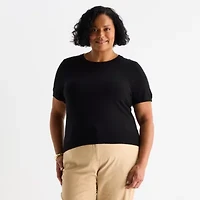 Liz Claiborne Plus Womens Crew Neck Short Sleeve Pullover Sweater