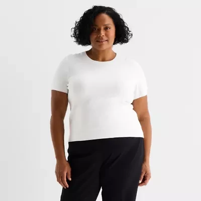 Liz Claiborne Plus Womens Crew Neck Short Sleeve Pullover Sweater