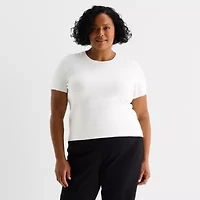 Liz Claiborne Plus Womens Crew Neck Short Sleeve Pullover Sweater