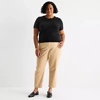 Liz Claiborne Plus Womens Crew Neck Short Sleeve Pullover Sweater