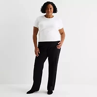 Liz Claiborne Plus Womens Crew Neck Short Sleeve Pullover Sweater