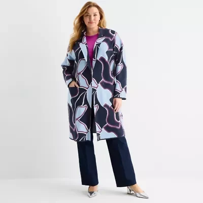 Liz Claiborne Womens Notch Neck Long Sleeve Geometric Layered Sweater Plus