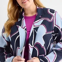 Liz Claiborne Womens Notch Neck Long Sleeve Geometric Layered Sweater Plus