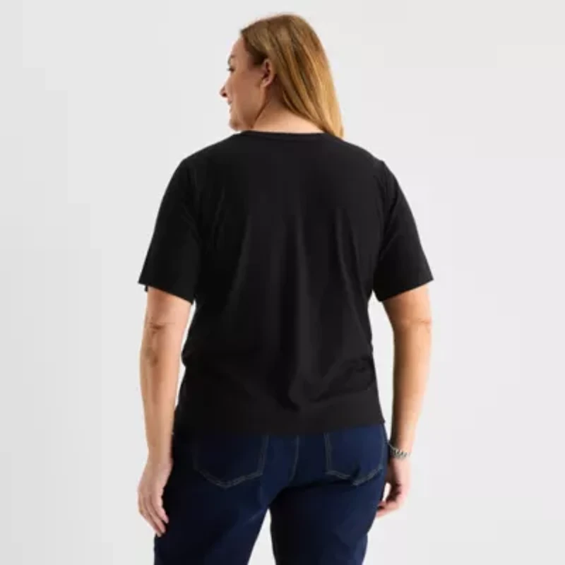 Liz Claiborne Womens Plus Short Sleeve Relaxed Fit Henley Shirt