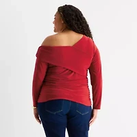 Bold Elements Womens Plus Asymmetrical Neck Long Sleeve Blouse