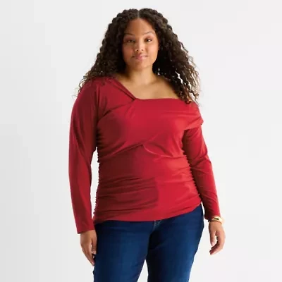 Bold Elements Womens Plus Asymmetrical Neck Long Sleeve Blouse