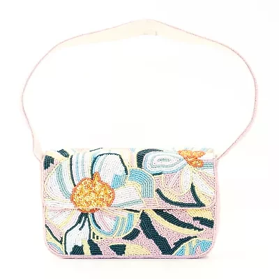 SOL and MER Beaded Floral Baguette Shoulder Bag