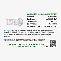 (E-F/Si1-Si2) 4 CT. T.W. Lab-Grown Diamond 14K Gold 7mm Asscher Stud Earrings