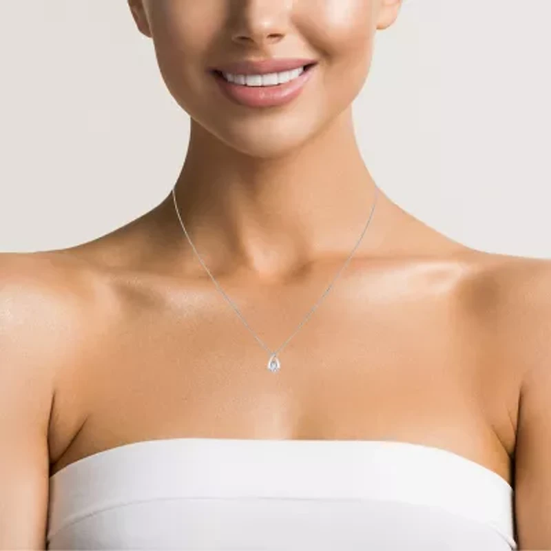 (I-J/Vs1-Vs2) Womens 1 CT. T.W. Lab Grown White Diamond 14K White Gold Pear 18 Inch Pendant Necklace