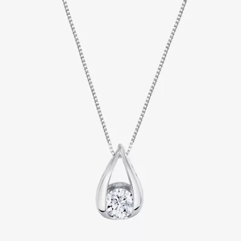 (I-J/Vs1-Vs2) Womens 1 CT. T.W. Lab Grown White Diamond 14K White Gold Pear 18 Inch Pendant Necklace