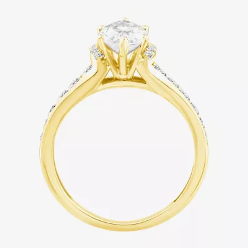 (F,Vs2) Womens 1 1/2 CT. T.W. Lab Grown White Diamond 10K Gold Marquise Side Stone Engagement Ring
