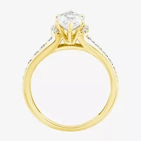 (F,Vs2) Womens 1 1/2 CT. T.W. Lab Grown White Diamond 10K Gold Marquise Side Stone Engagement Ring