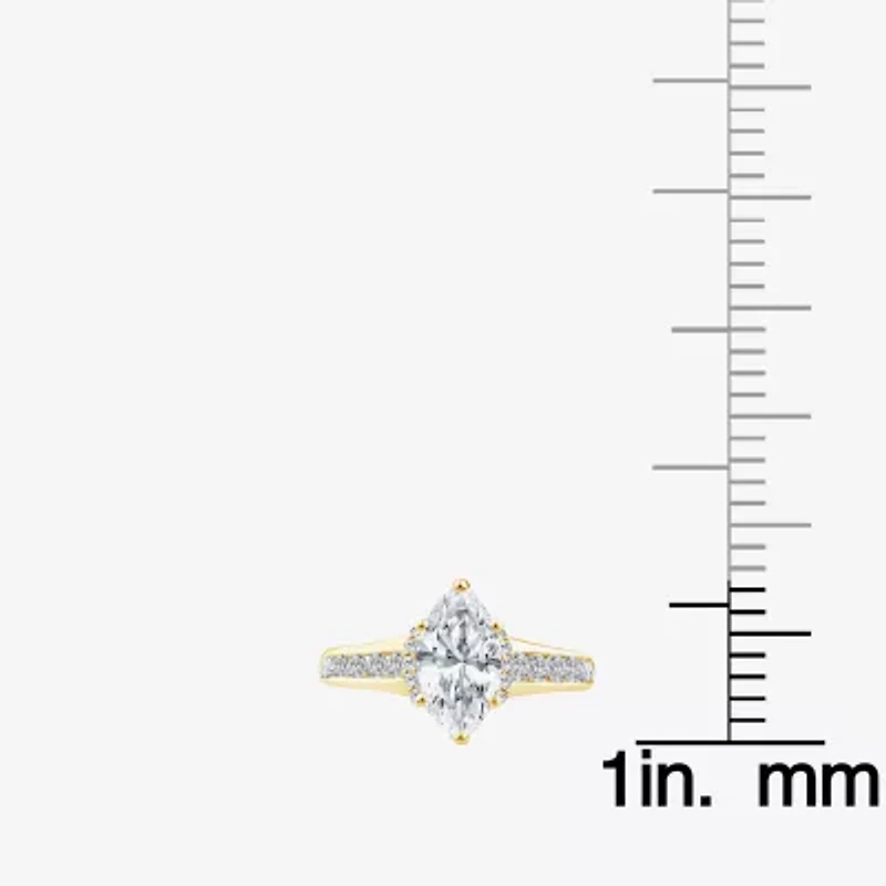 (F,Vs2) Womens 1 1/2 CT. T.W. Lab Grown White Diamond 10K Gold Marquise Side Stone Engagement Ring
