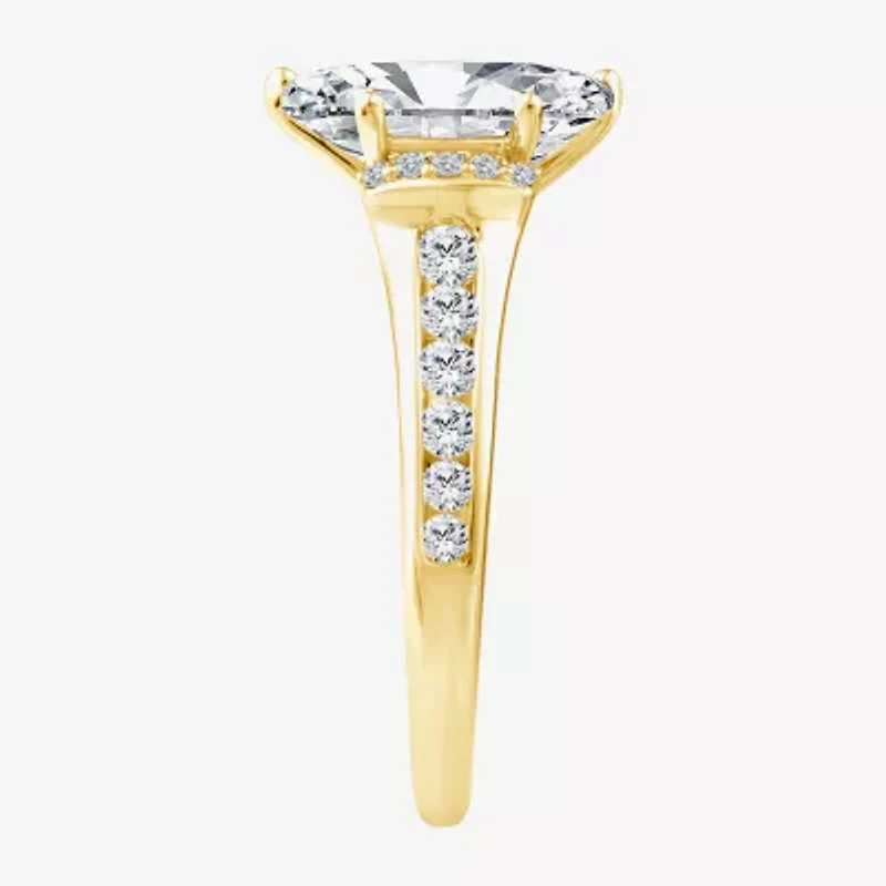 (F,Vs2) Womens 1 1/2 CT. T.W. Lab Grown White Diamond 10K Gold Marquise Side Stone Engagement Ring
