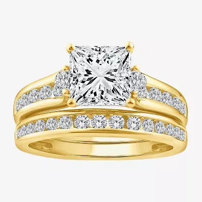 Grown Gorgeous (F,Vs2) Womens 3 CT. T.W. Lab White Diamond 14K Gold Side Stone Bridal Set