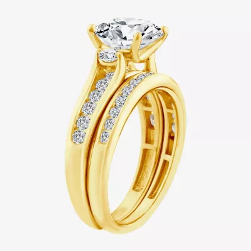 Grown Gorgeous (F,Vs2) Womens 3 CT. T.W. Lab White Diamond 14K Gold Side Stone Bridal Set