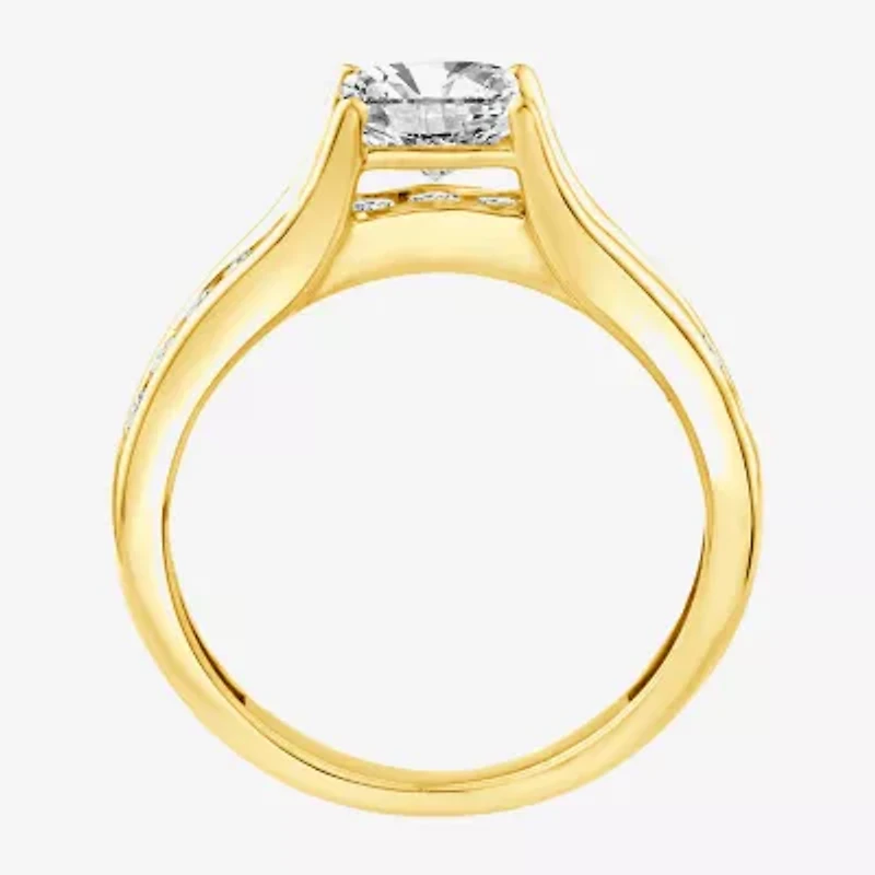 (F, Vs2) Womens 1 3/8 CT. T.W. Lab Grown White Diamond 10K Gold Side Stone Engagement Ring