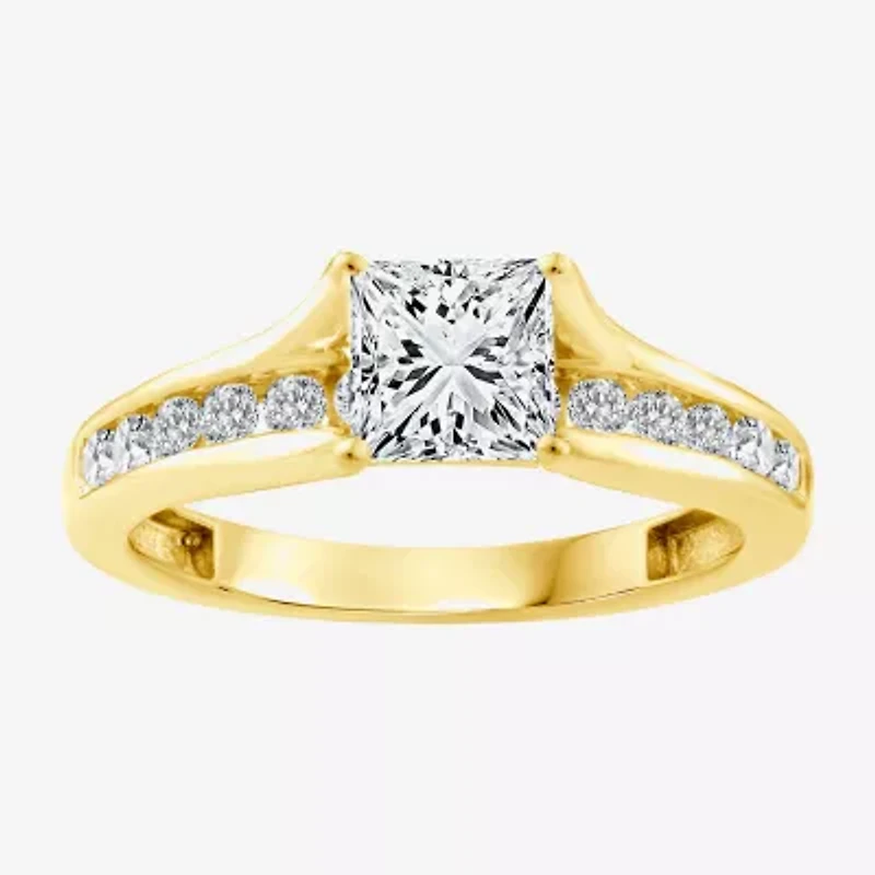 (F, Vs2) Womens 1 3/8 CT. T.W. Lab Grown White Diamond 10K Gold Side Stone Engagement Ring