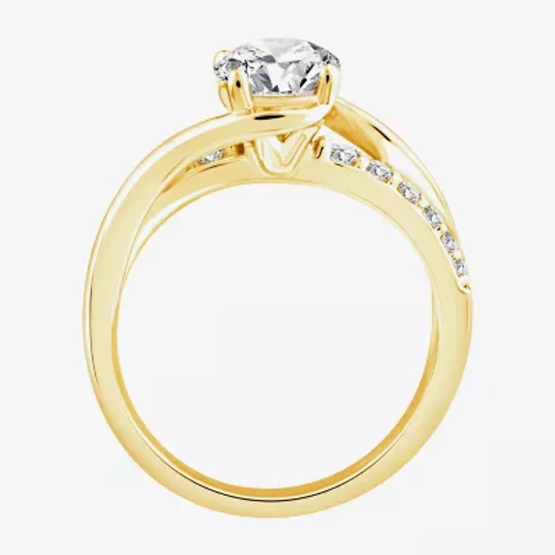 Signature By Modern Bride (F/Vs2) Womens 1 1/2 CT. T.W. Lab Grown White Diamond 10K Gold Side Stone Engagement Ring