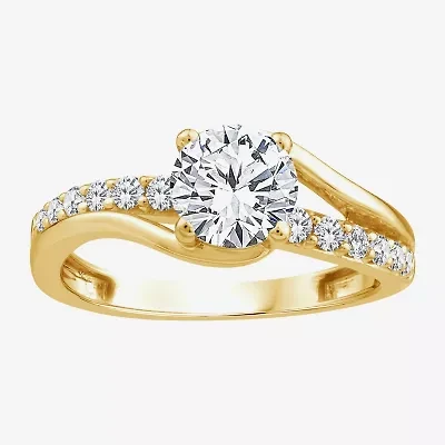 Signature By Modern Bride (F/Vs2) Womens 1 1/2 CT. T.W. Lab Grown White Diamond 10K Gold Side Stone Engagement Ring