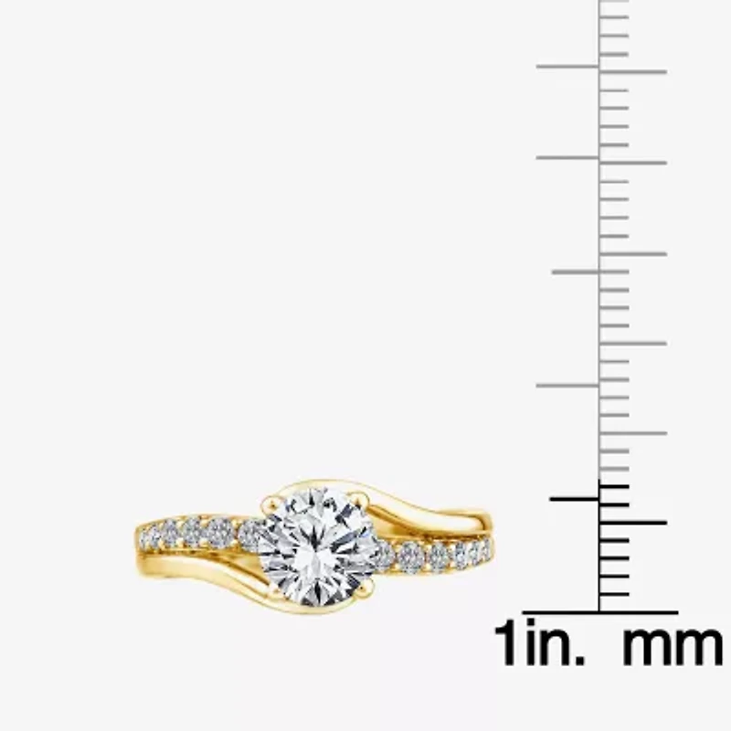 Signature By Modern Bride (F/Vs2) Womens 1 1/2 CT. T.W. Lab Grown White Diamond 10K Gold Side Stone Engagement Ring