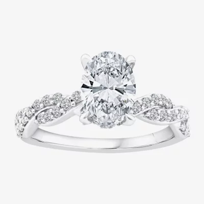 Signature By Modern Bride (F / Vs2) Womens 2 CT. T.W. Lab Grown White Diamond 10K Gold Side Stone Engagement Ring