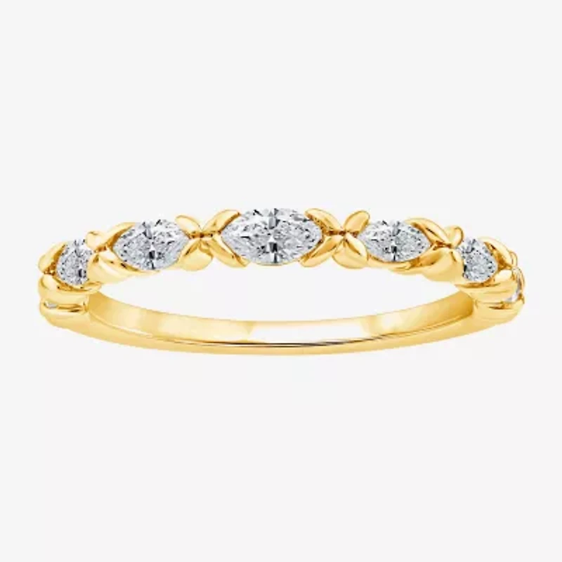 (F / Vs2) Womens 1/2 CT. T.W. Lab Grown White Diamond 10K Gold Anniversary Wedding Band