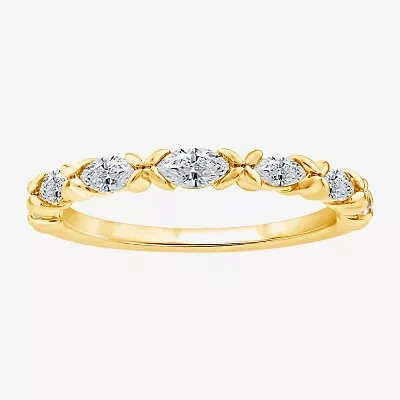 (F / Vs2) Womens 1/2 CT. T.W. Lab Grown White Diamond 10K Gold Anniversary Wedding Band