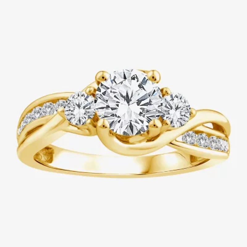 Love Lives Forever (F / Vs2) Womens 1 1/2 CT. T.W. Lab Grown White Diamond 10K Gold Round Side Stone 3-Stone Engagement Ring