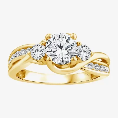 Love Lives Forever (F / Vs2) Womens 1 1/2 CT. T.W. Lab Grown White Diamond 10K Gold Round Side Stone 3-Stone Engagement Ring
