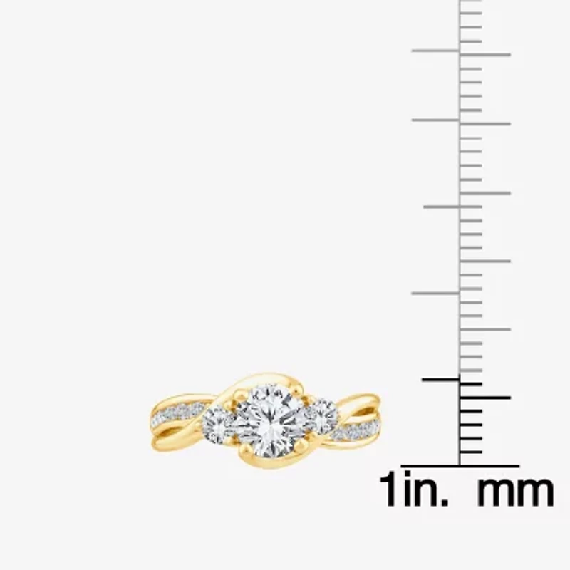 Love Lives Forever (F / Vs2) Womens 1 1/2 CT. T.W. Lab Grown White Diamond 10K Gold Round Side Stone 3-Stone Engagement Ring