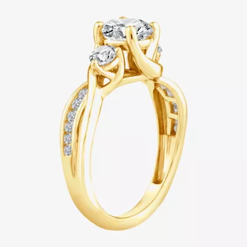 Love Lives Forever (F / Vs2) Womens 1 1/2 CT. T.W. Lab Grown White Diamond 10K Gold Round Side Stone 3-Stone Engagement Ring