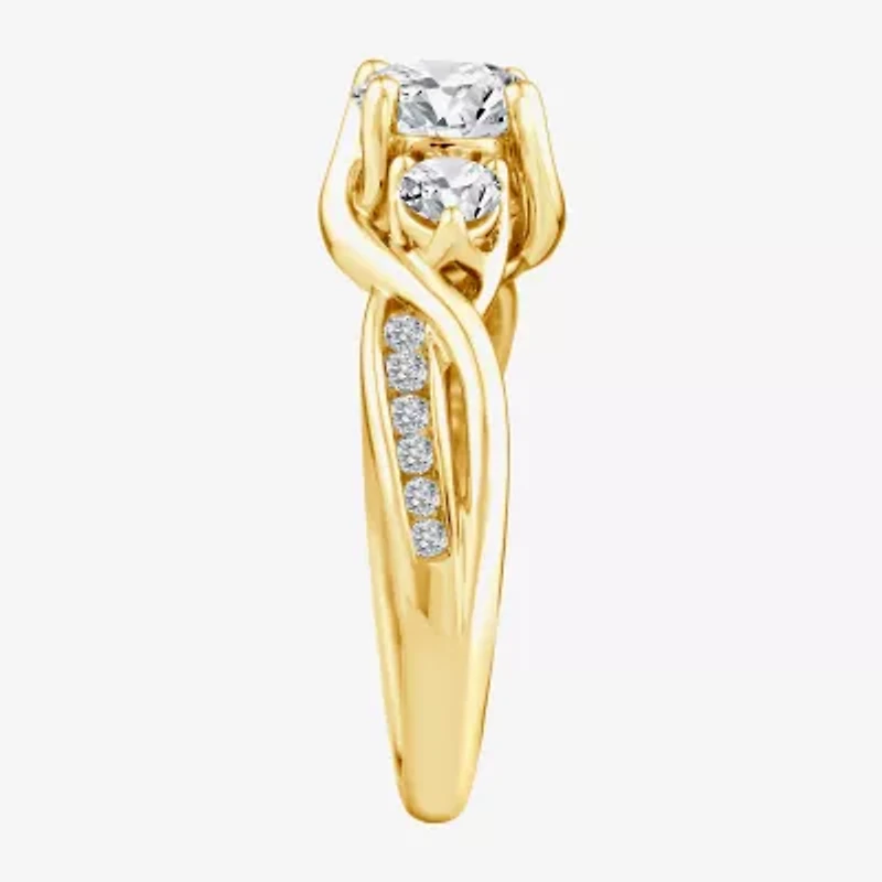 Love Lives Forever (F / Vs2) Womens 1 1/2 CT. T.W. Lab Grown White Diamond 10K Gold Round Side Stone 3-Stone Engagement Ring
