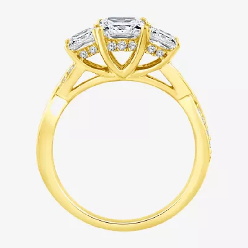 (F / Vs2) Womens 2 CT. T.W. Lab Grown White Diamond 10K Gold Side Stone 3-Stone Engagement Ring