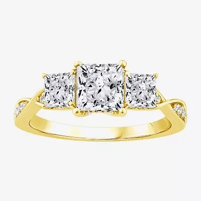 (F / Vs2) Womens 2 CT. T.W. Lab Grown White Diamond 10K Gold Side Stone 3-Stone Engagement Ring