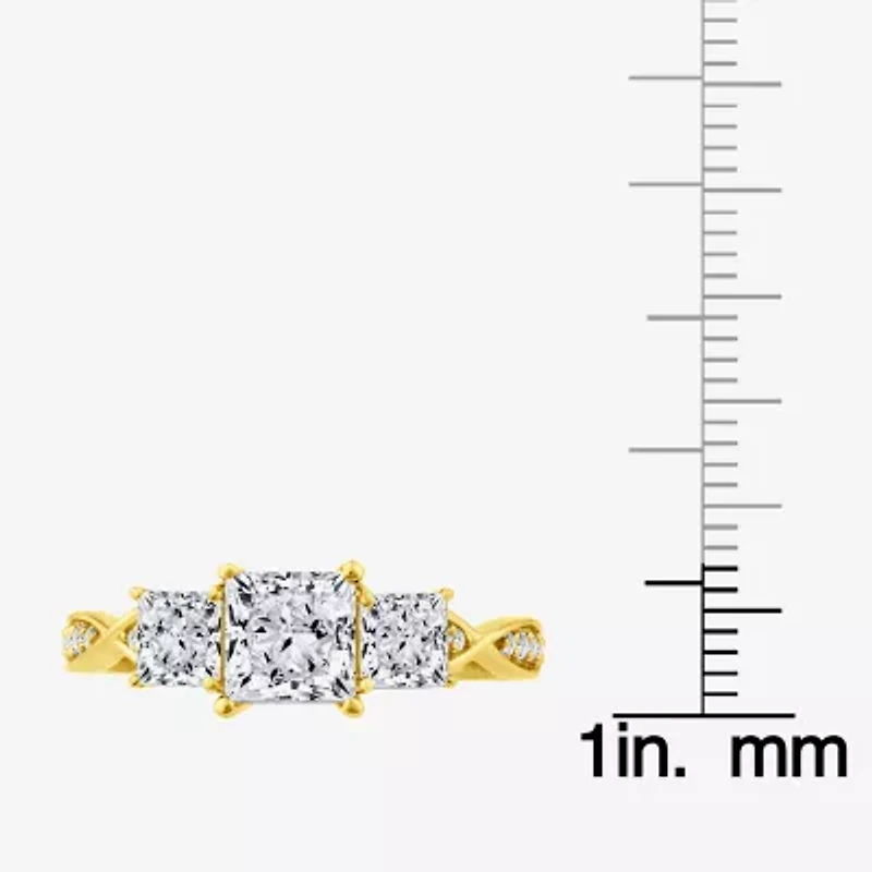 (F / Vs2) Womens 2 CT. T.W. Lab Grown White Diamond 10K Gold Side Stone 3-Stone Engagement Ring