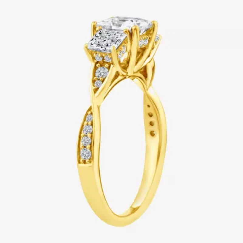 (F / Vs2) Womens 2 CT. T.W. Lab Grown White Diamond 10K Gold Side Stone 3-Stone Engagement Ring