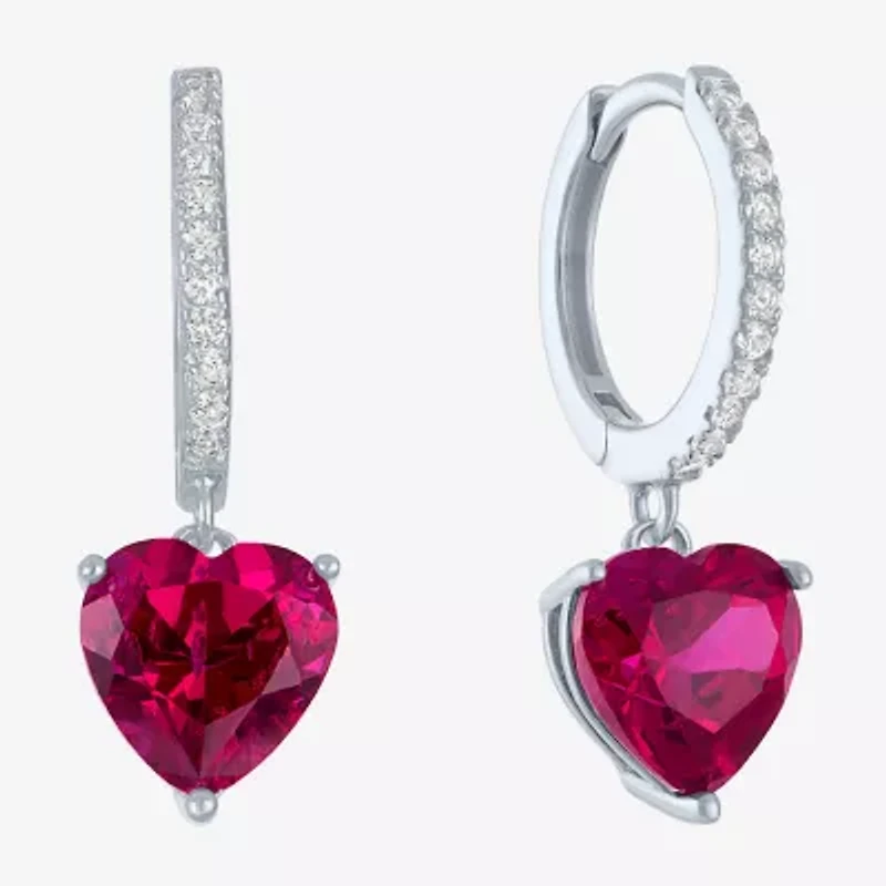Yes, Please! Womens Lab Created Red Ruby Sterling Silver Heart Drop Earrings