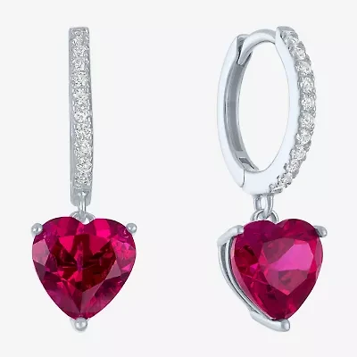 Yes, Please! Womens Lab Created Red Ruby Sterling Silver Heart Drop Earrings