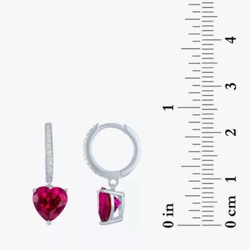Yes, Please! Womens Lab Created Red Ruby Sterling Silver Heart Drop Earrings