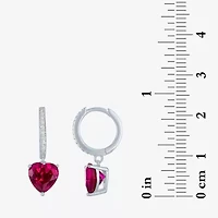 Yes, Please! Womens Lab Created Red Ruby Sterling Silver Heart Drop Earrings