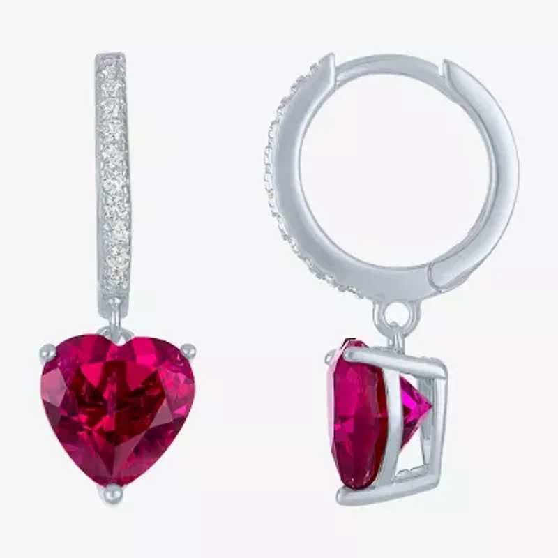 Yes, Please! Womens Lab Created Red Ruby Sterling Silver Heart Drop Earrings