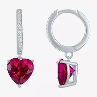Yes, Please! Womens Lab Created Red Ruby Sterling Silver Heart Drop Earrings